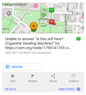 إعادة فتح ملاحظة OSM في أندرويد