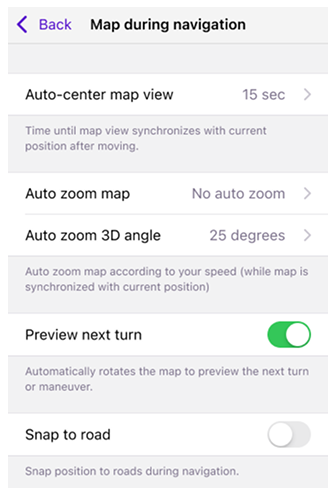 Map screen during navigation