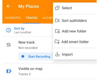 My places tracks sort function Android
