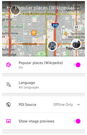 Popular places menu