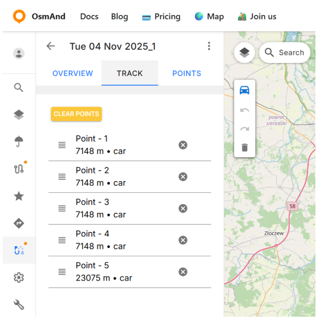 OsmAnd Web Track Panel