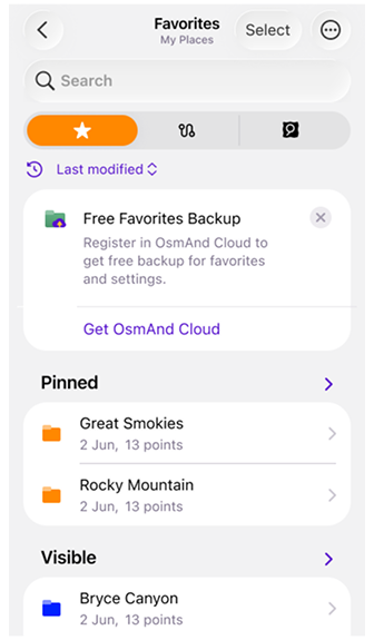 Favorites menu iOS