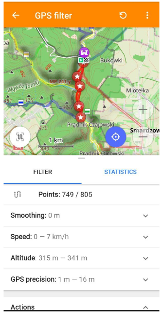 GPS-Filter-Bildschirm Android