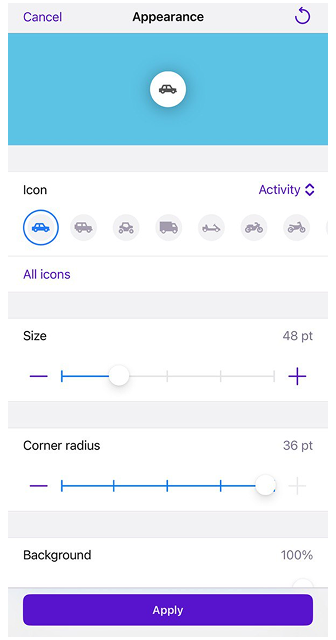 Erscheinungsbild der Kartenschaltfläche