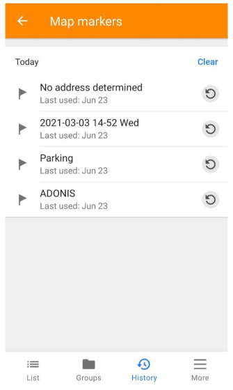 Verlauf der Kartenmarkierungen Android