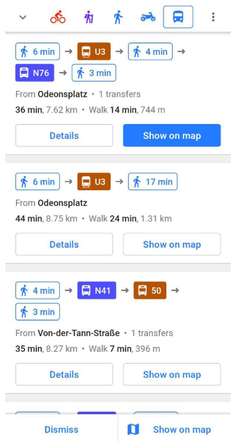 Navigation öffentlicher Verkehr Weg Android