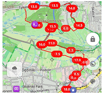 Track-Menü Darstellung Teilungsintervall Android
