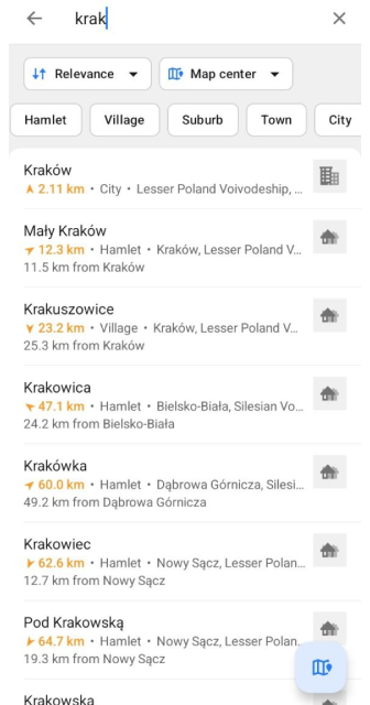 Stadtsuche Android