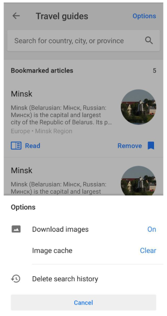 Optionsmenü Reiseführer
