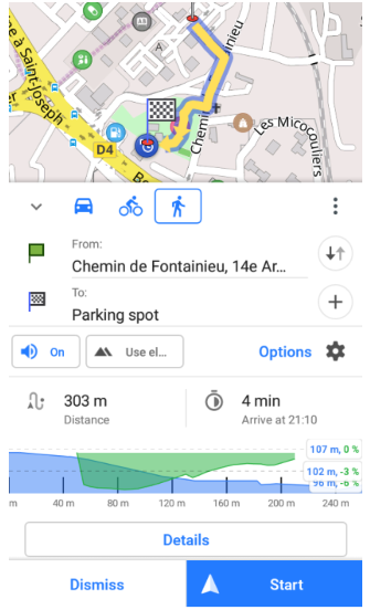 Dirigiéndose al punto de estacionamiento en Android