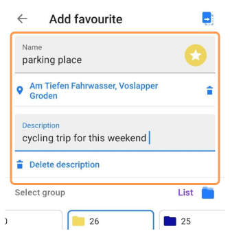 Añadir descripción de Favorito Android