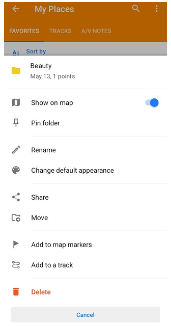 Funciones de la carpeta de favoritos android