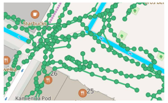Puntos del complemento Mapillary en el mapa iOS