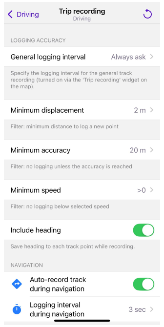Configurando Grabación de viaje en iOS