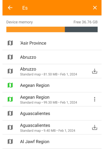 Función de búsqueda para descargar mapa Android