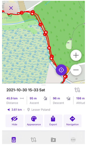 Pantalla de estadísticas de track iOS