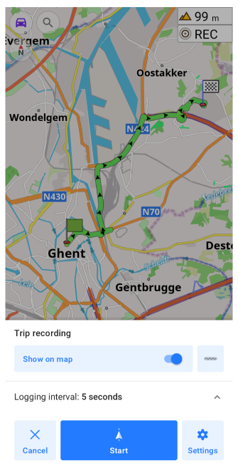 Grabación de viaje Android