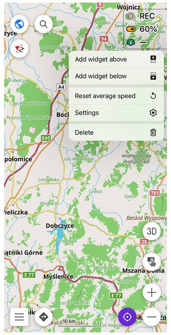 Menú contextual del widget