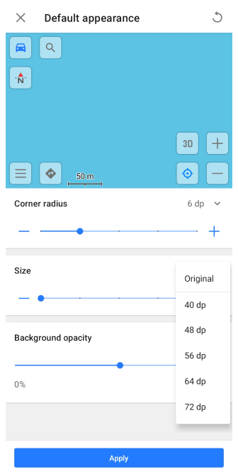 Apparence des boutons de la carte