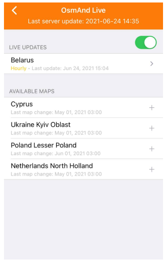 Menu Cartes OsmAnd live iOS