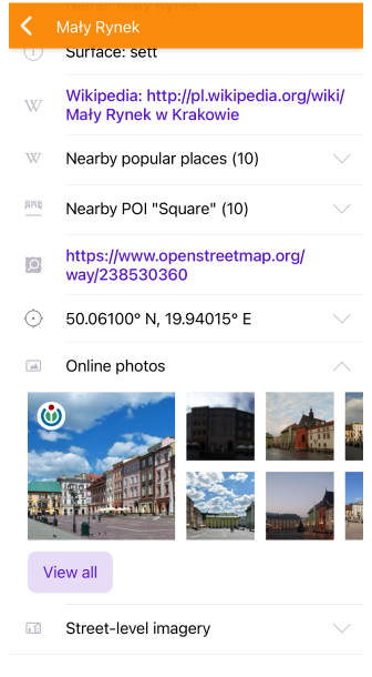 Menu contextuel Photos en ligne iOS