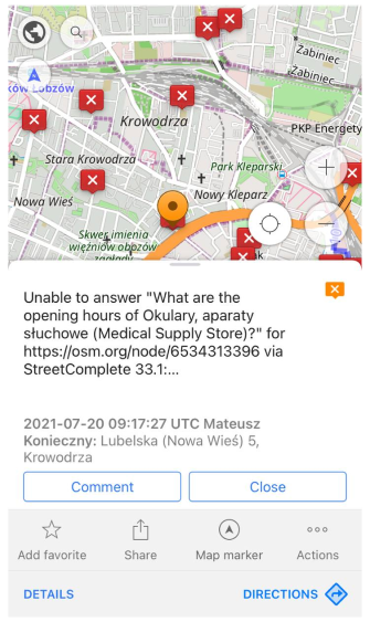 Ouvrir une note OSM iOS
