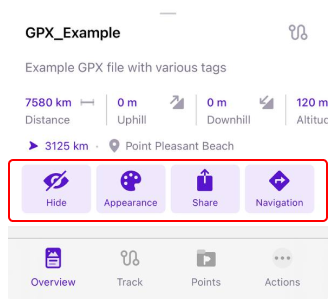 Aperçu du menu contextuel de la trace iOS 3