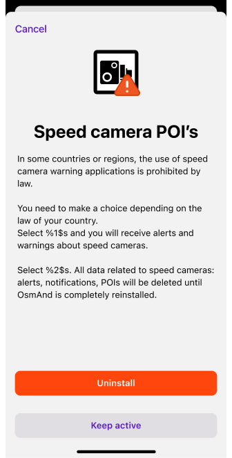 Paramètres généraux Radars iOS