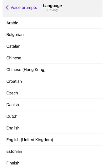 Paramètres de navigation vocale iOS