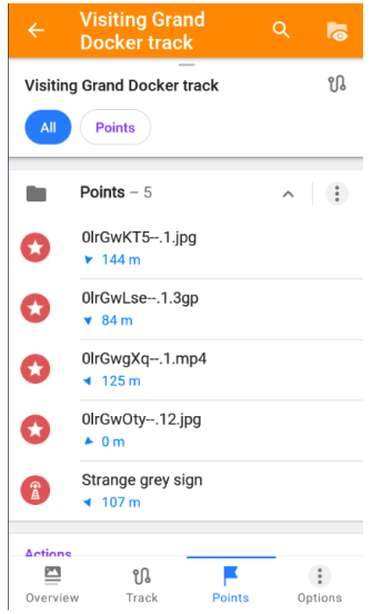 Points de cheminement sur la trace