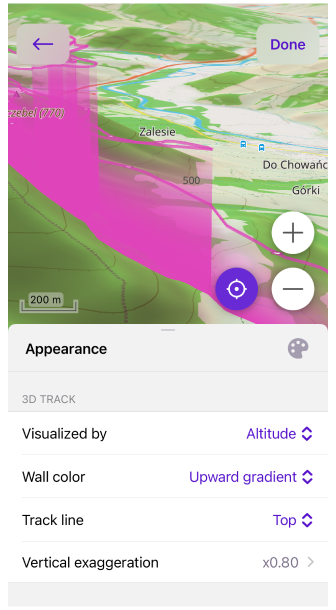 Menu traccia Aspetto Visualizzazione 3D