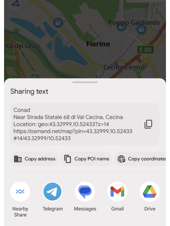Azione Condividi Android