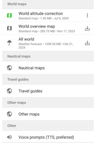Menu download mappe Android