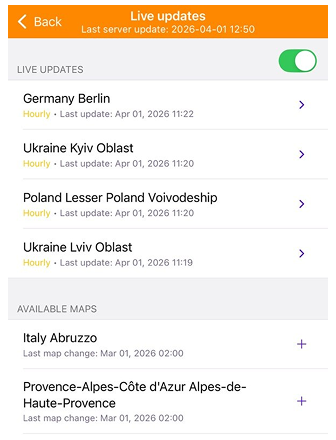 Menu Mappe OsmAnd live iOS