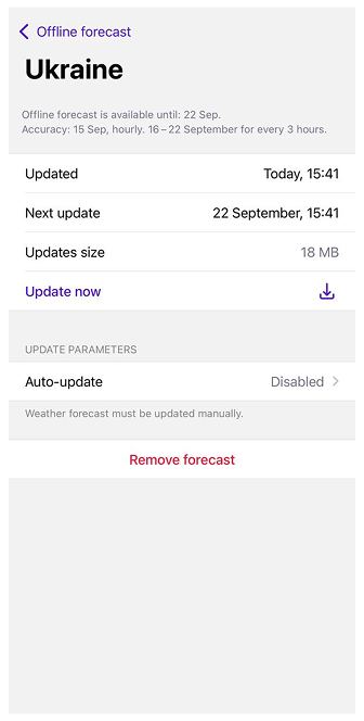 Previsioni meteo Aggiorna mappe iOS