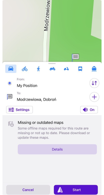 Messaggio nessuna mappa durante la costruzione della navigazione iOS