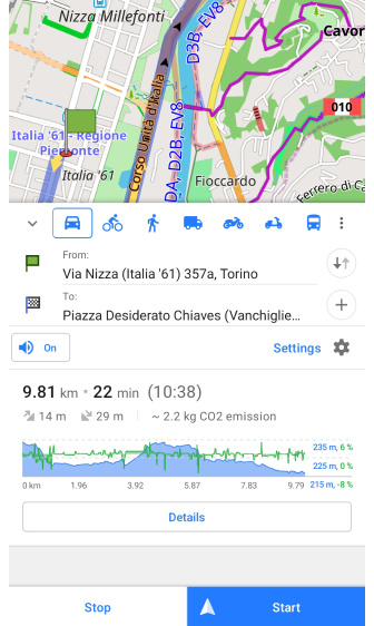 Schermata di avvio navigazione Android