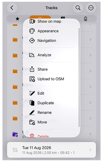 Menu contestuale di una traccia in iOS