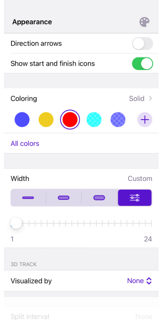 Menu traccia Aspetto iOS