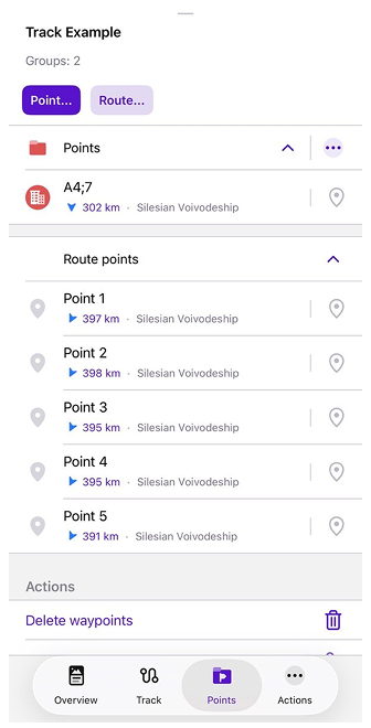 Menu contestuale traccia Punti iOS