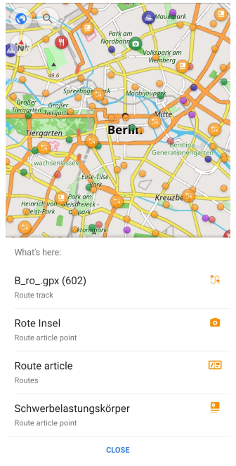Menu dei punti delle guide di viaggio