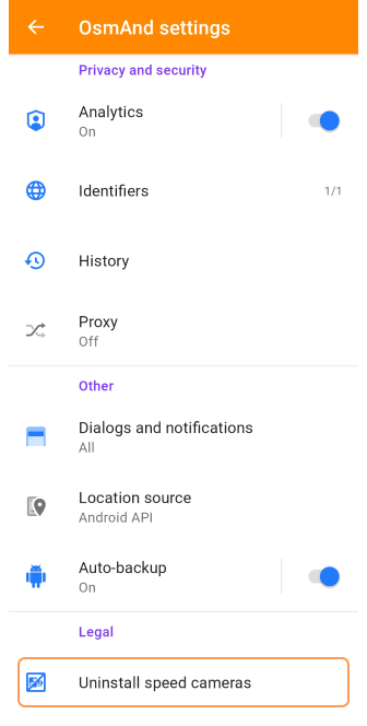 Impostazioni generali Autovelox Android