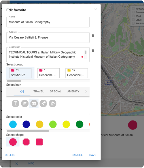 Aggiunta Preferiti di OsmAnd Web