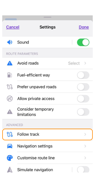 Selecteer track om te navigeren iOS 1