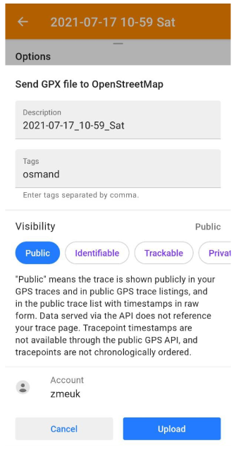 OpenStreetMap bewerkingsplugin GPX naar OSM Android