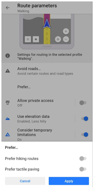 Voorkeur voetganger Android