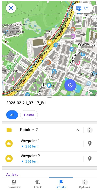 Contextmenu spoor Punten Android
