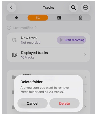 Contextmenu van een track in iOS