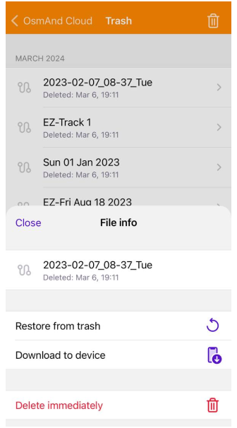 Prullenbak OsmAnd Cloud