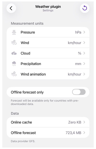 Weerinstellingen iOS